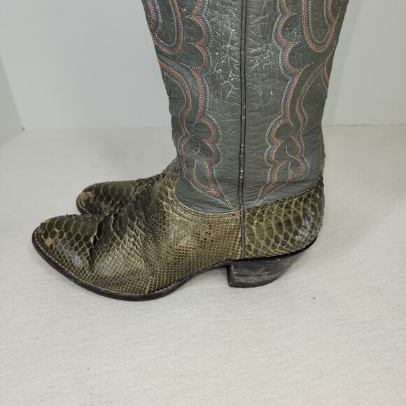 J Chisholm Boots Womens Sz 7.5M Gray Rodeo Western Python Snakeskin Leather Boot - Picture 11 of 16